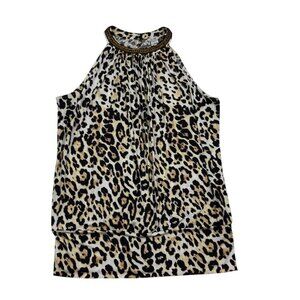 Cache Vintage Animal Print Sleeveless Top With Gold Chain Detail Women's Size L